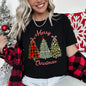 Merry Christmas, Leopard Print and Plaid Trees With Ribbons, Super Soft Tee