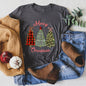 Merry Christmas, Leopard Print and Plaid Trees With Ribbons, Super Soft Tee