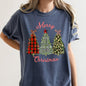 Merry Christmas, Leopard Print and Plaid Trees With Ribbons, Comfort Colors Tshirt