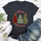 Merry Christmas, Leopard Print and Plaid Trees With Ribbons, Super Soft Tee