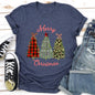 Merry Christmas, Leopard Print and Plaid Trees With Ribbons, Super Soft Tee