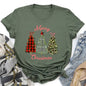 Merry Christmas, Leopard Print and Plaid Trees With Ribbons, Super Soft Tee