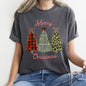 Merry Christmas, Leopard Print and Plaid Trees With Ribbons, Comfort Colors Tshirt