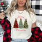 Merry Christmas, Leopard Print and Plaid Trees With Ribbons, Super Soft Tee