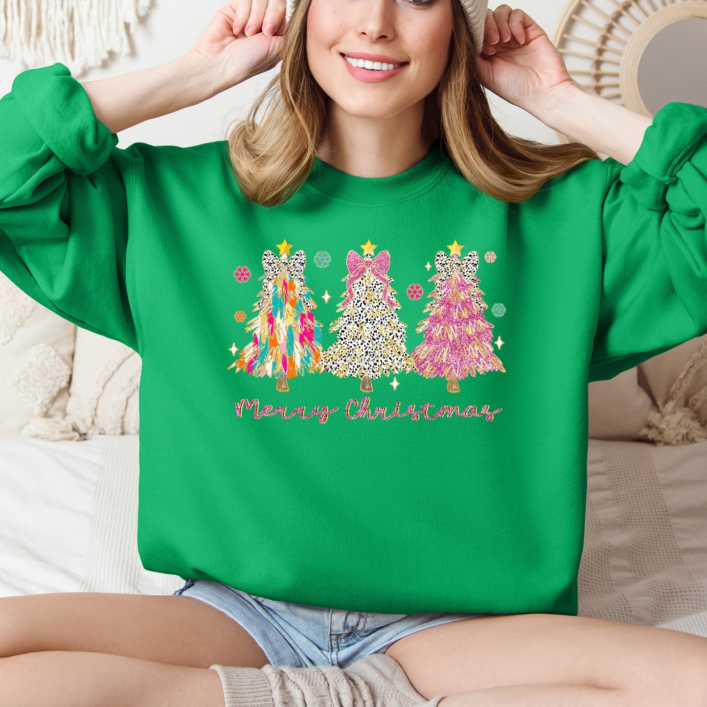 Merry Christmas, Pastel Christmas Trees, Santa, Colorful, Painting, Colorful Sweatshirt