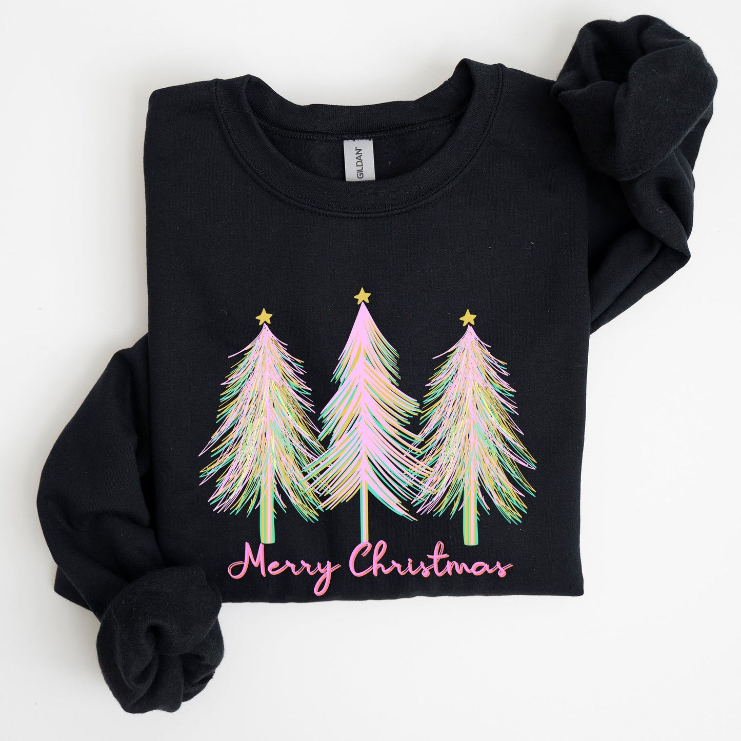Merry Christmas, Pastel Trees, Winter, Santa, Xmas Sweatshirt