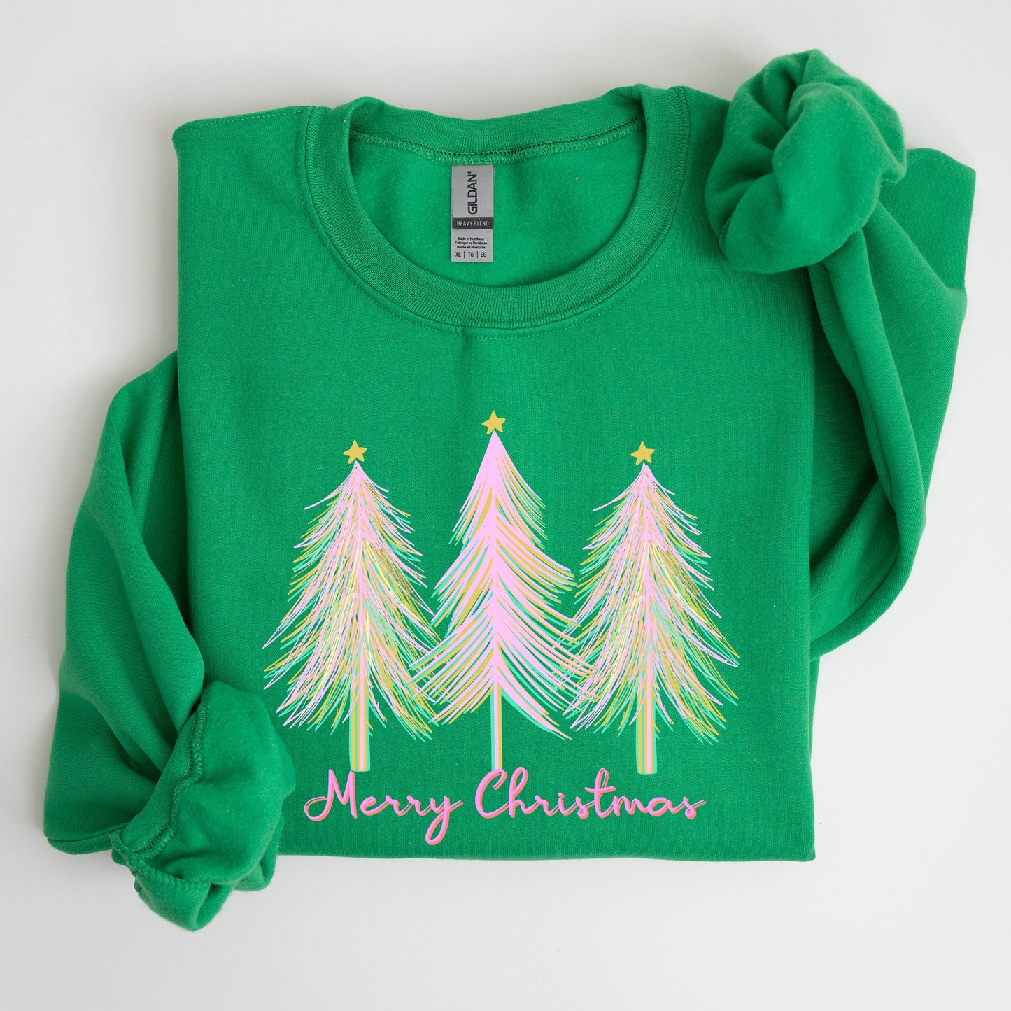 Merry Christmas, Pastel Trees, Winter, Santa, Xmas Sweatshirt