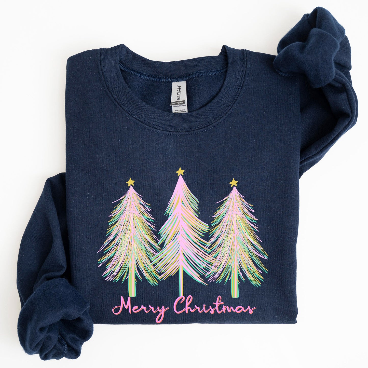 Merry Christmas, Pastel Trees, Winter, Santa, Xmas Sweatshirt