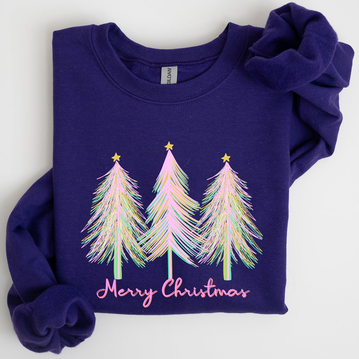 Merry Christmas, Pastel Trees, Winter, Santa, Xmas Sweatshirt