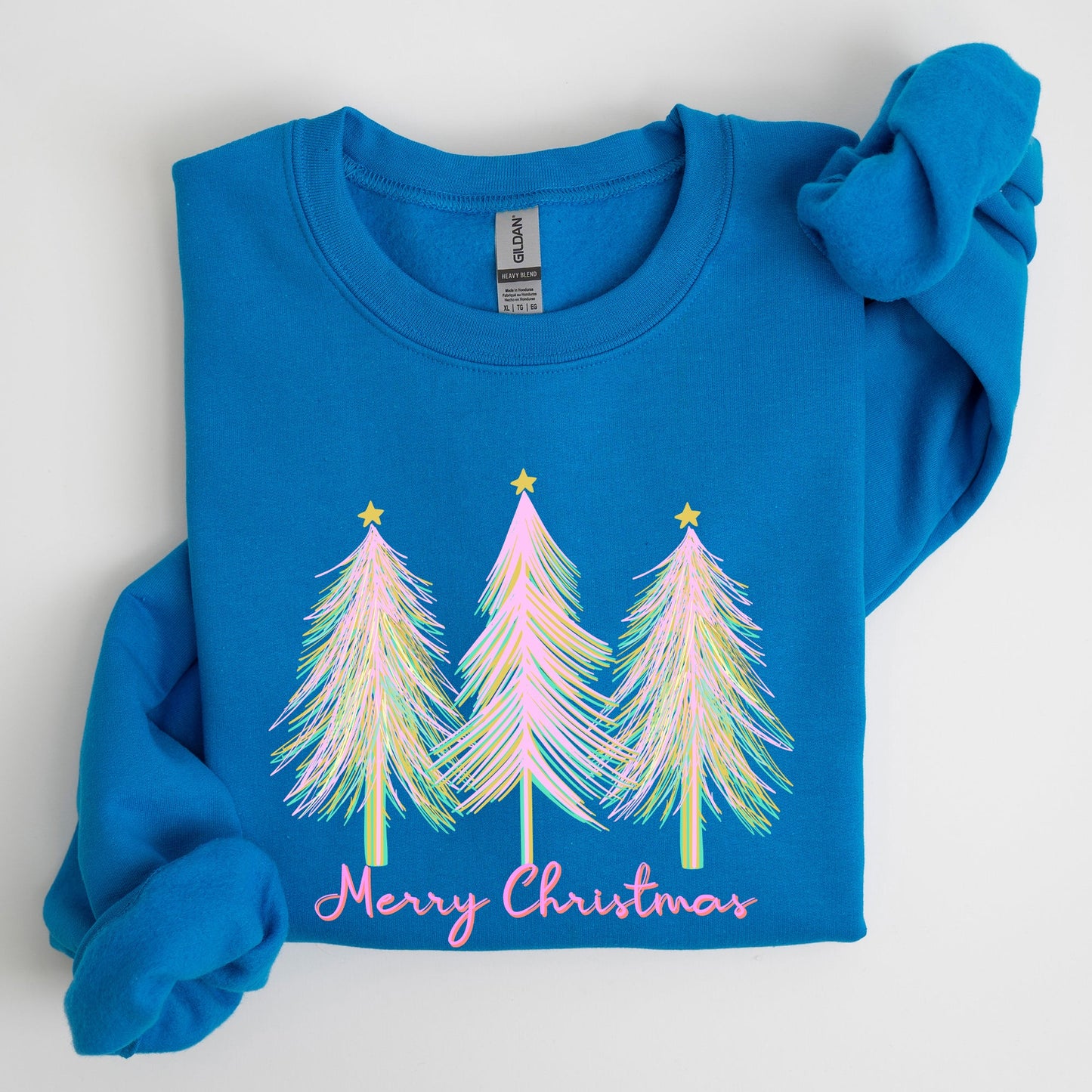 Merry Christmas, Pastel Trees, Winter, Santa, Xmas Sweatshirt