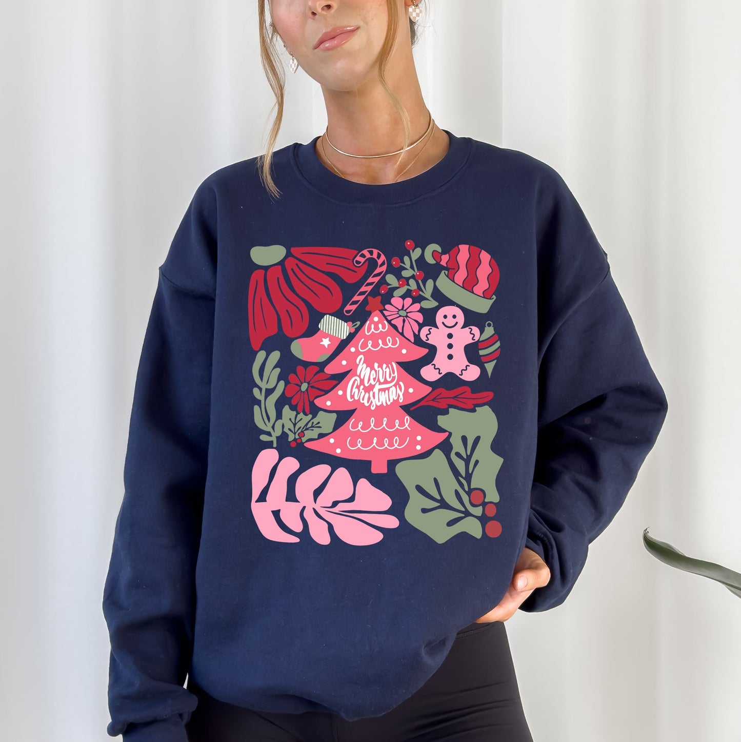 Merry Christmas, Pink Floral, Flowers, Xmas Sweatshirt