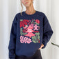 Merry Christmas, Pink Floral, Flowers, Xmas Sweatshirt