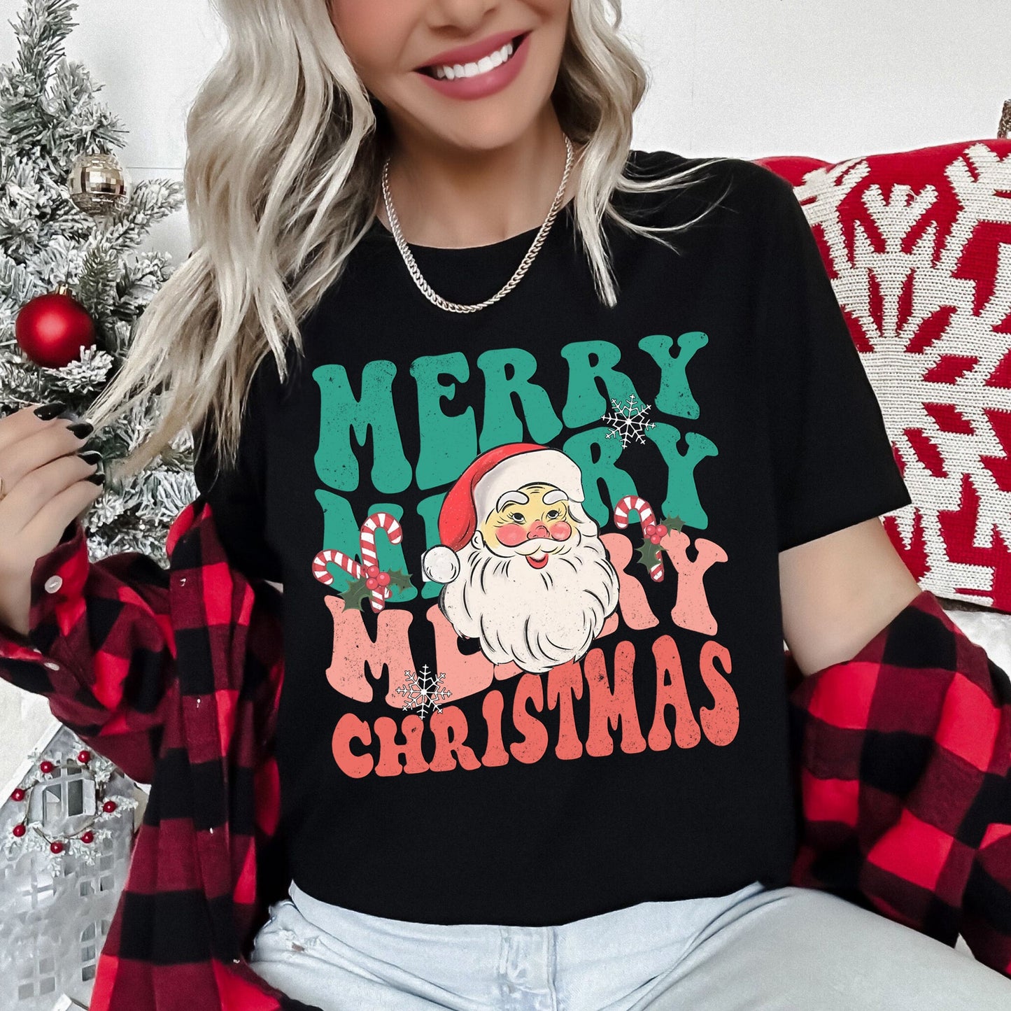 Merry Christmas, Retro Santa, Vintage Super Soft Tees