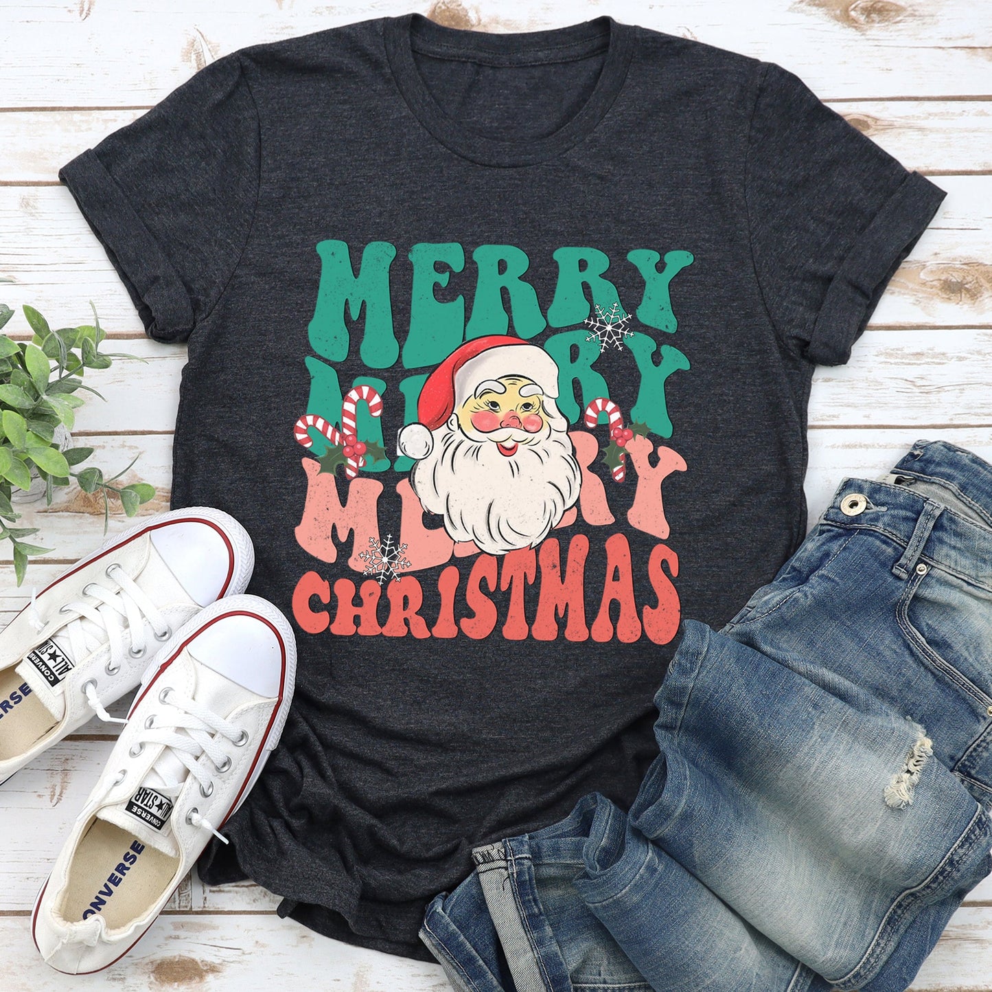 Merry Christmas, Retro Santa, Vintage Super Soft Tees
