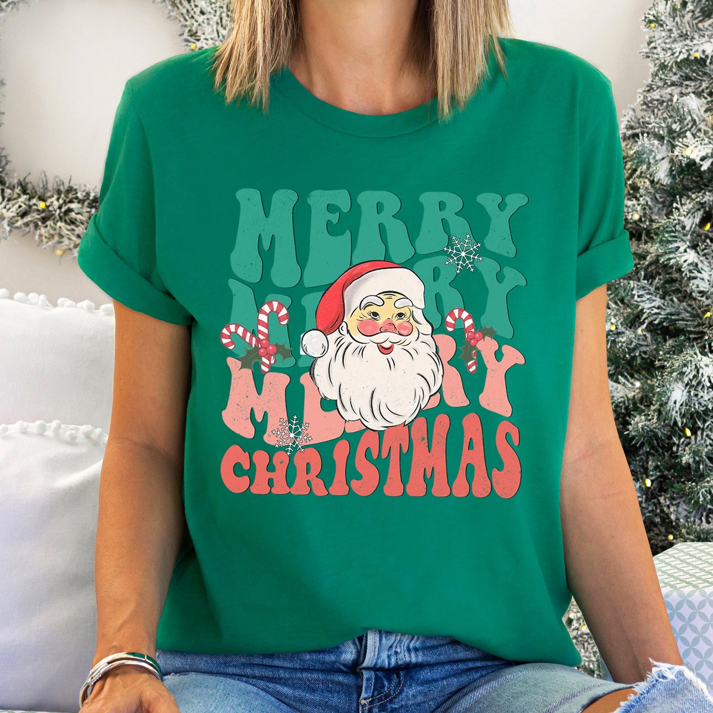 Merry Christmas, Retro Santa, Vintage Super Soft Tees