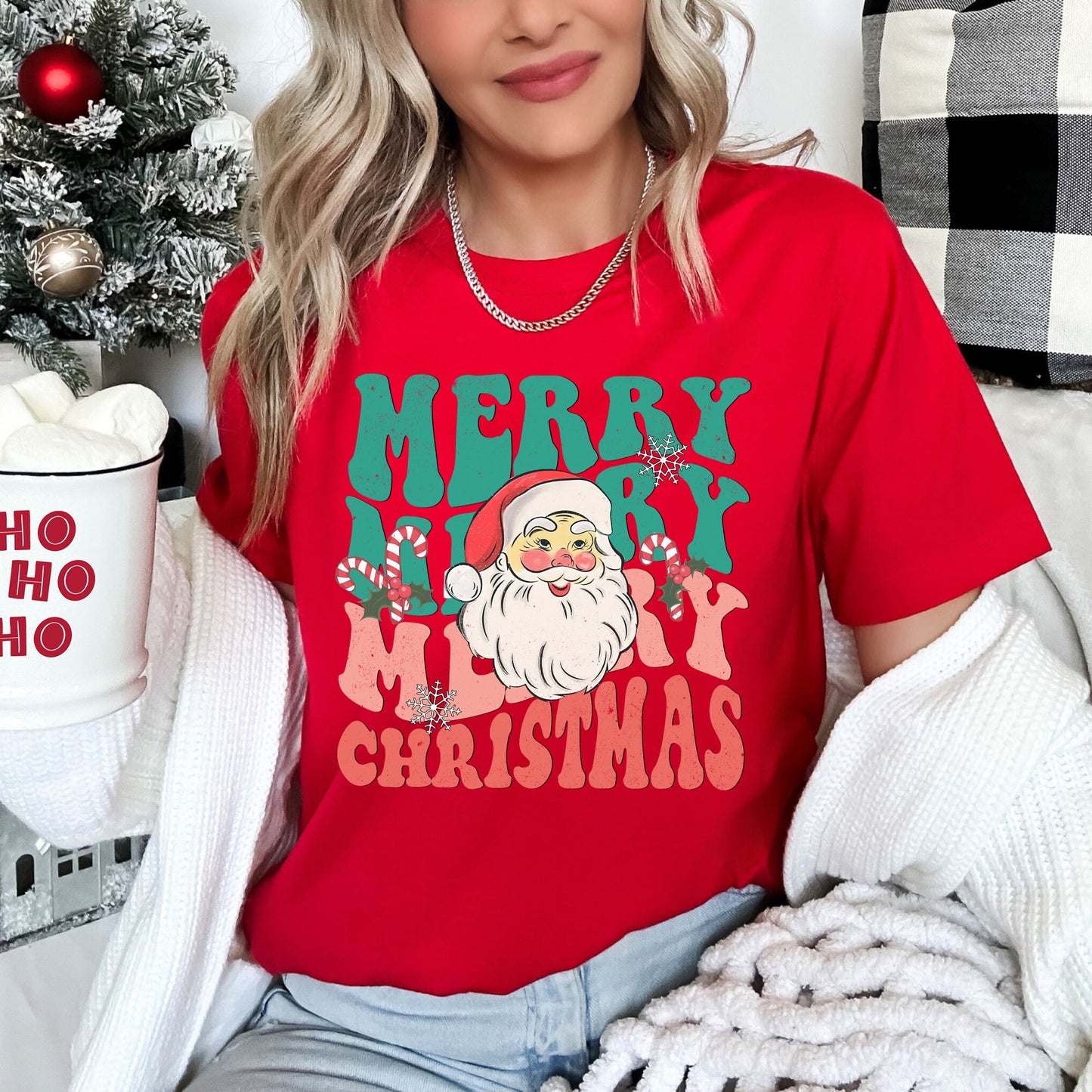 Merry Christmas, Retro Santa, Vintage Super Soft Tees