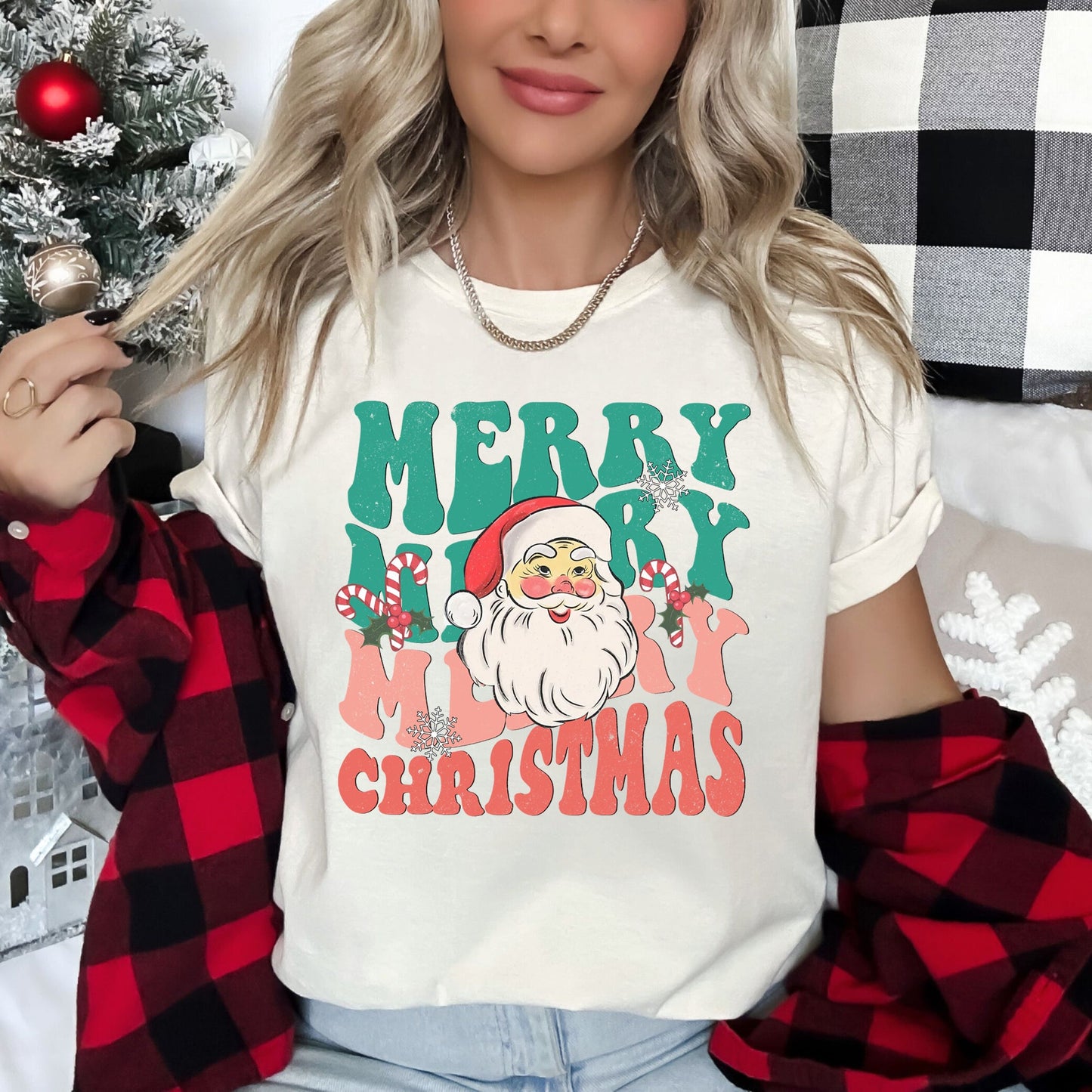 Merry Christmas, Retro Santa, Vintage Super Soft Tees