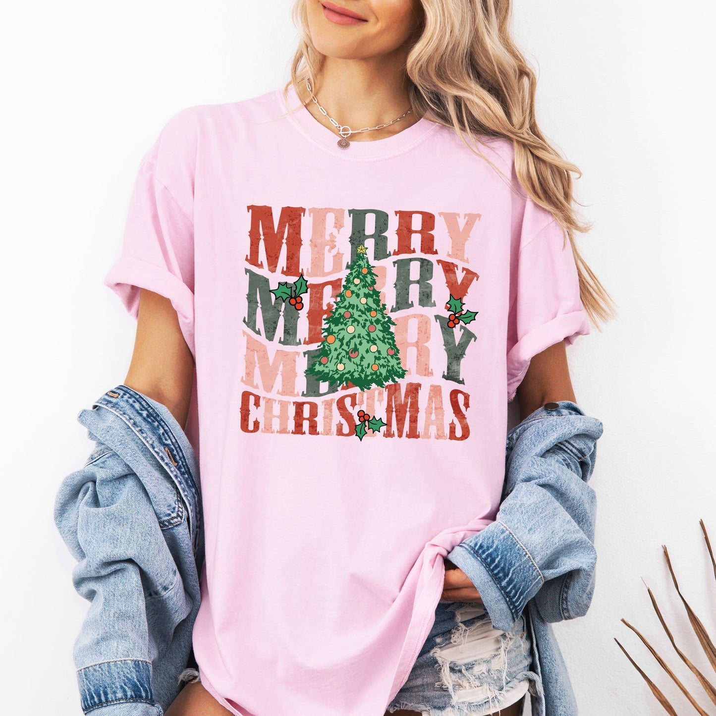 Merry Christmas, Retro Tree, Holly, Santa, Winter, Xmas Tshirt Comfort Colors T-Shirt