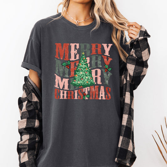 Merry Christmas, Retro Tree, Holly, Santa, Winter, Xmas Tshirt Comfort Colors T-Shirt
