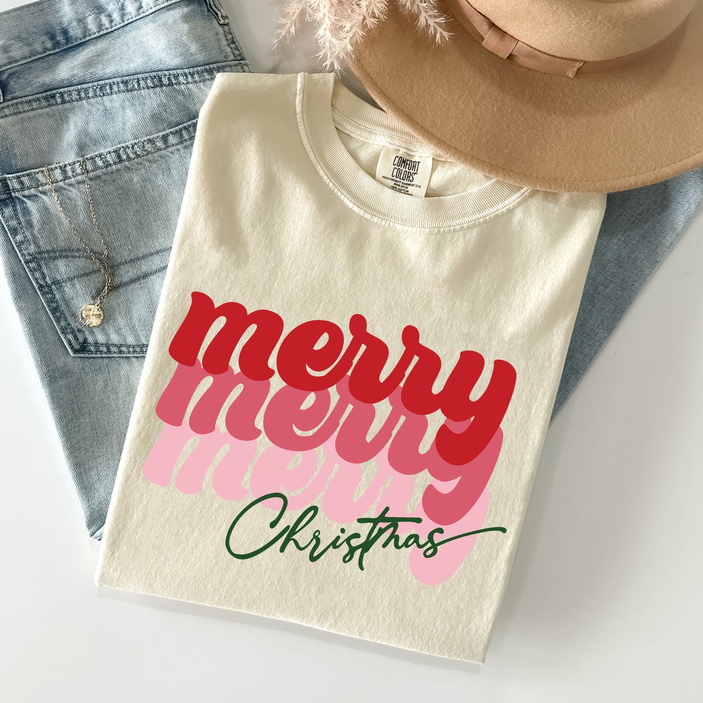 Merry Christmas, Retro, Classic Red, Santa, Winter, Xmas Tshirt Comfort Colors T-Shirt