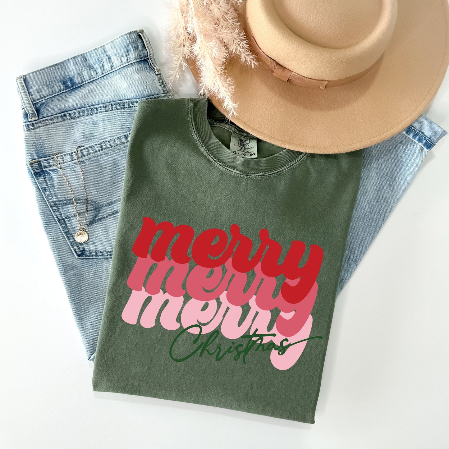 Merry Christmas, Retro, Classic Red, Santa, Winter, Xmas Tshirt Comfort Colors T-Shirt