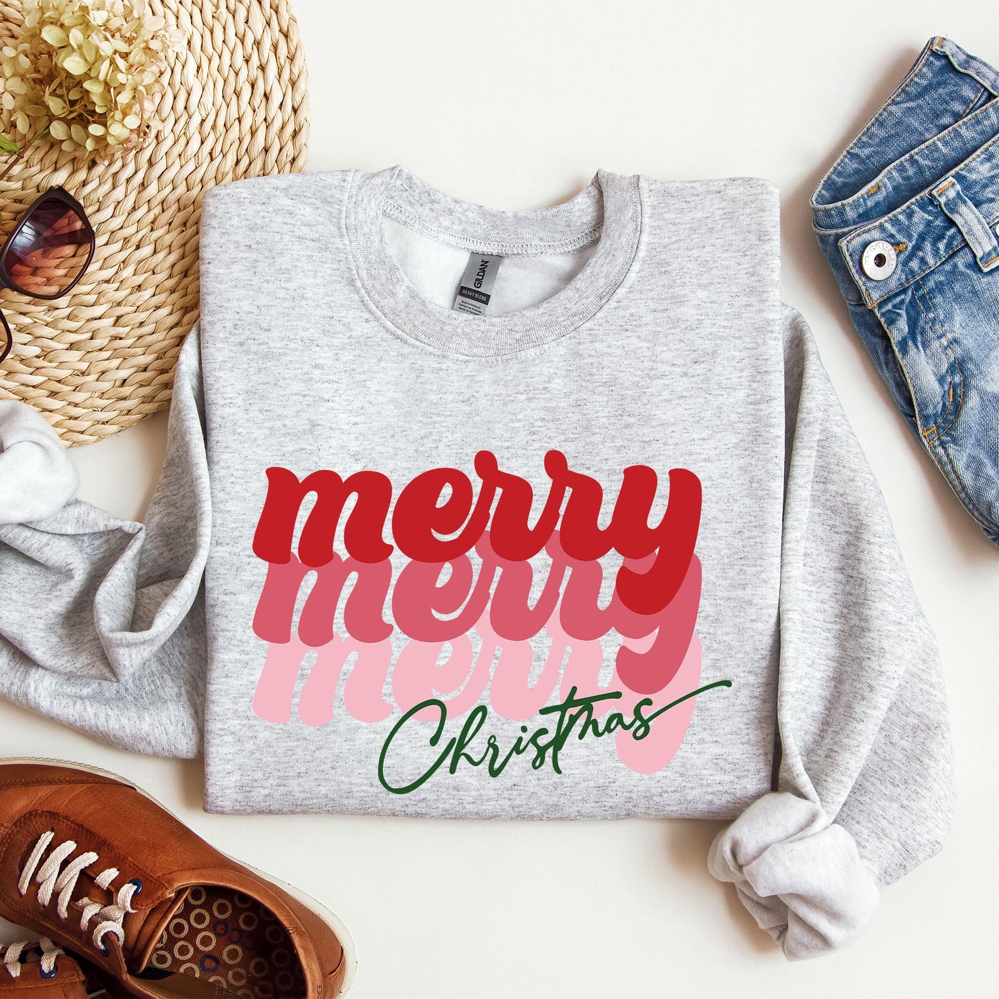 Merry Christmas, Retro, Classic Red, Santa, Winter, Xmas Sweatshirt