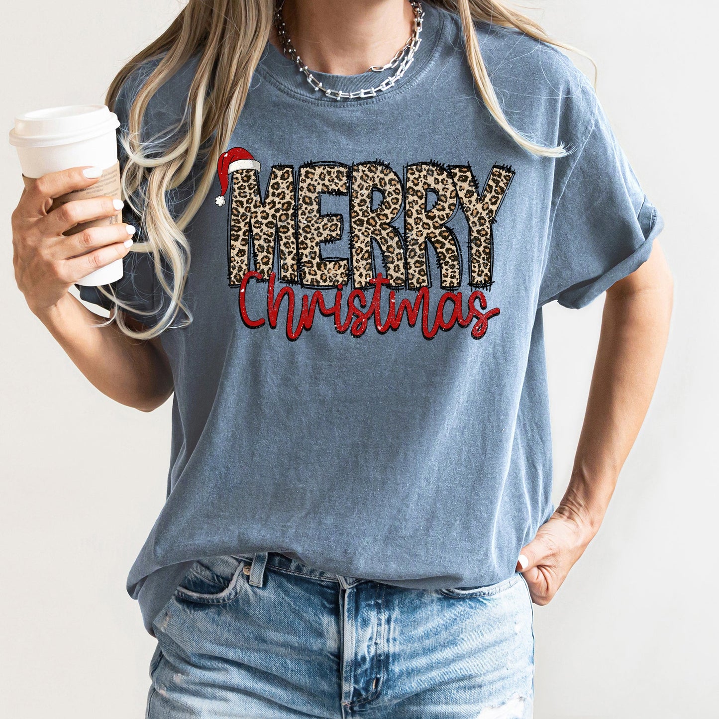 Merry Christmas, Retro, Leopard Print, Comfort Colors Tshirt