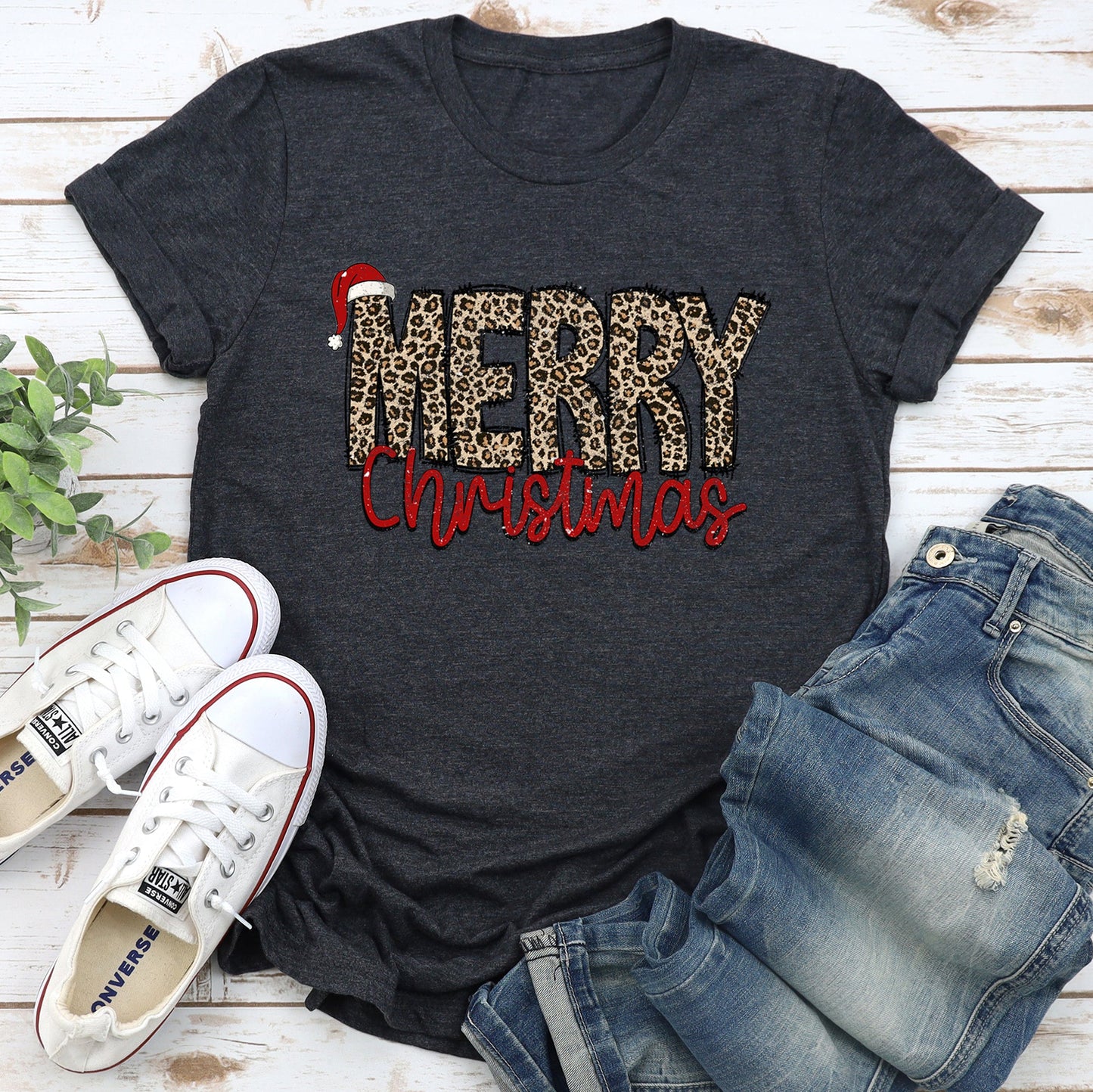 Merry Christmas, Retro, Leopard Print Super Soft Tees