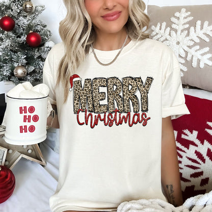 Merry Christmas, Retro, Leopard Print, Comfort Colors Tshirt