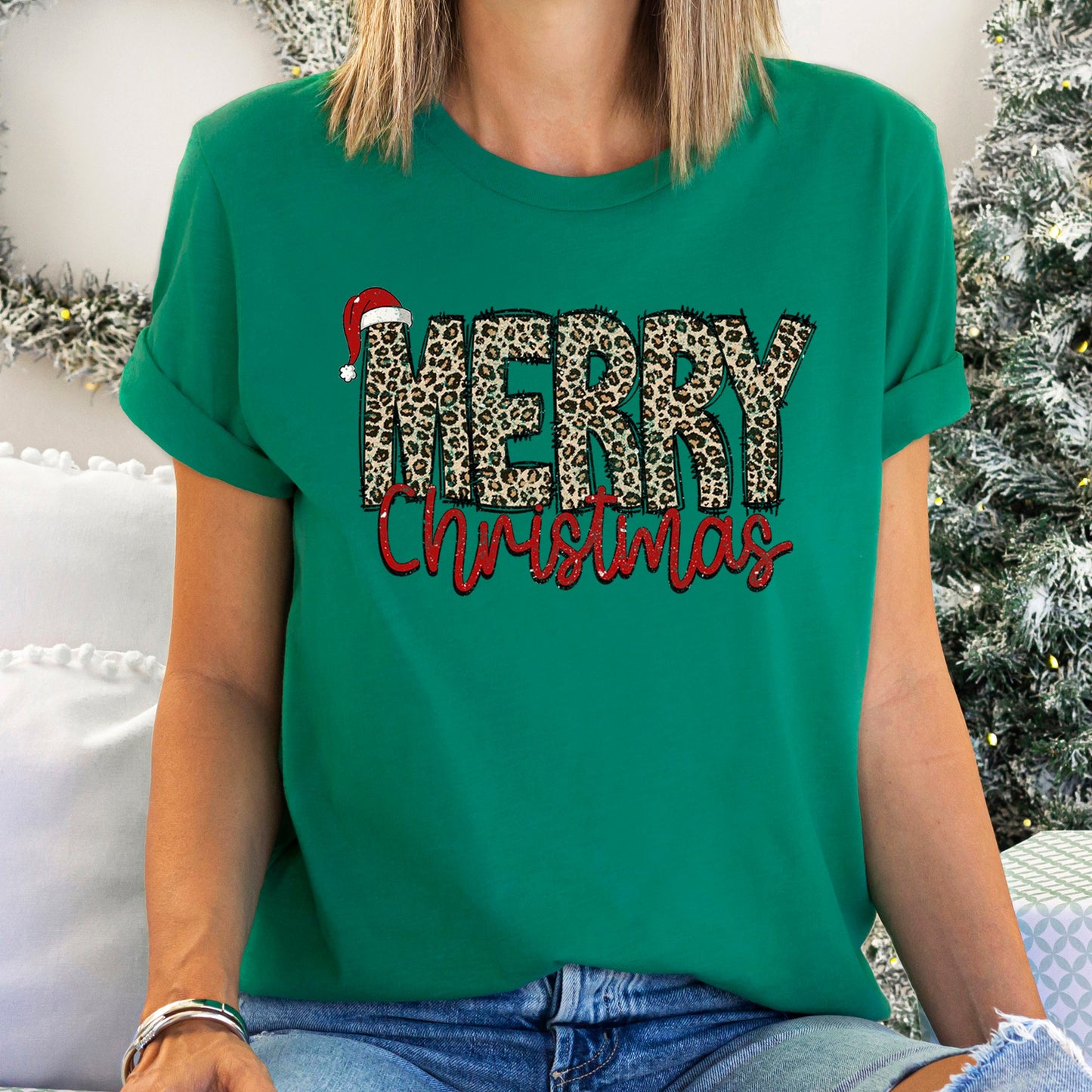 Merry Christmas, Retro, Leopard Print Super Soft Tees