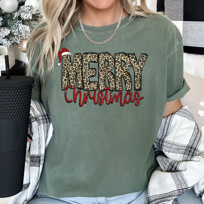 Merry Christmas, Retro, Leopard Print, Comfort Colors Tshirt