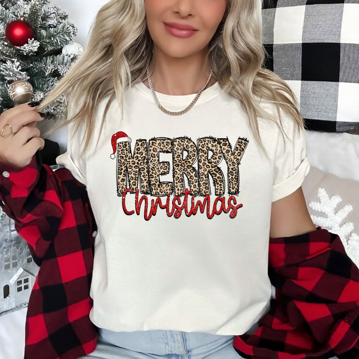 Merry Christmas, Retro, Leopard Print Super Soft Tees