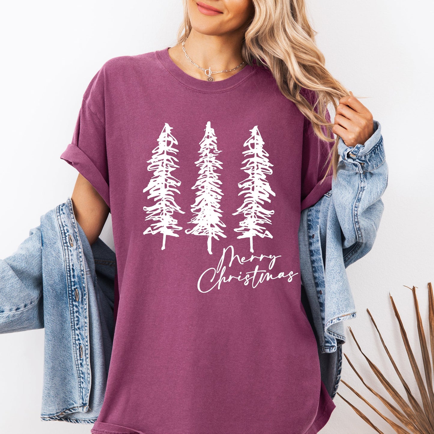 Merry Christmas, Sketched Pine Trees, Minimalist, Winter, Snow, Xmas Tshirt Comfort Colors T-Shirt