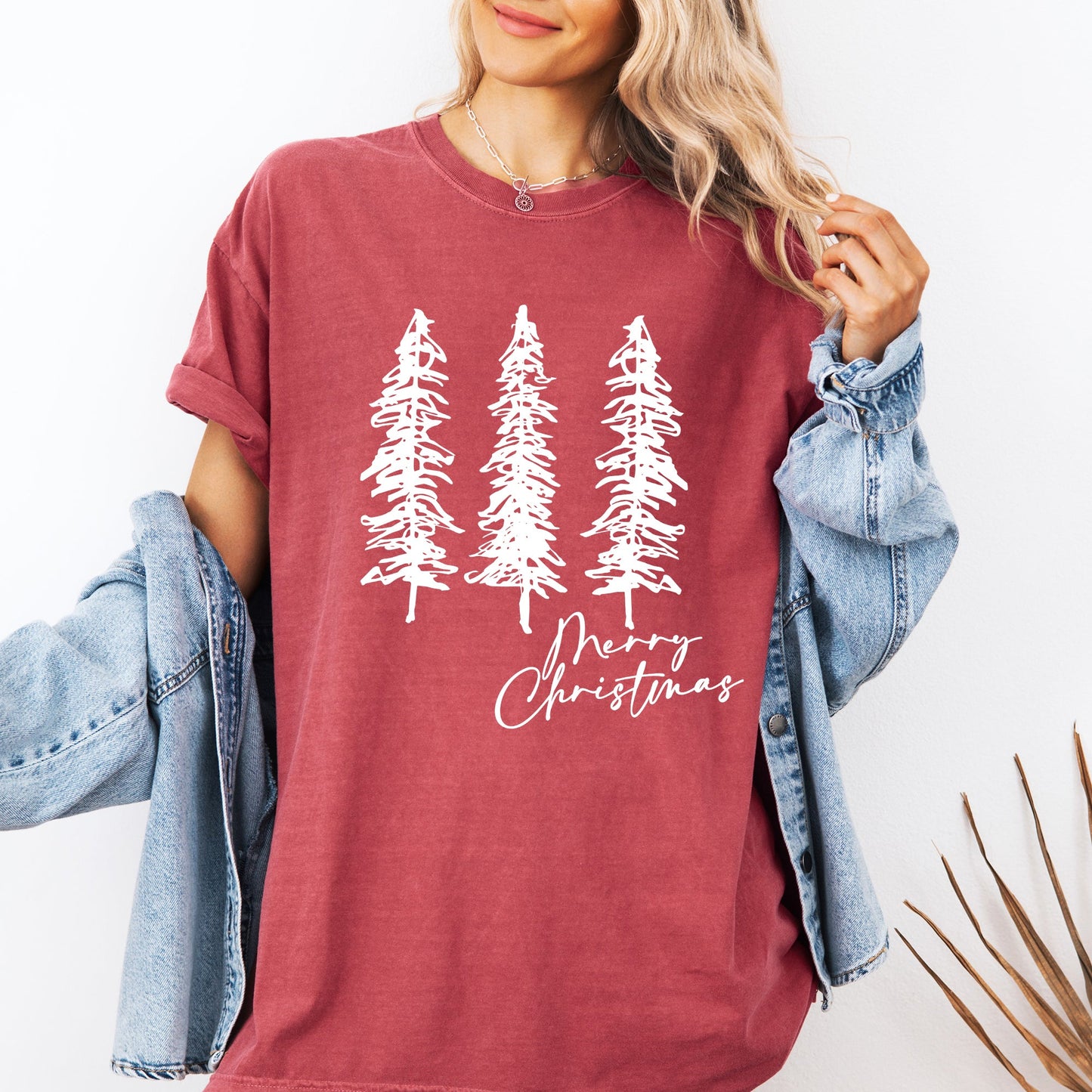 Merry Christmas, Sketched Pine Trees, Minimalist, Winter, Snow, Xmas Tshirt Comfort Colors T-Shirt