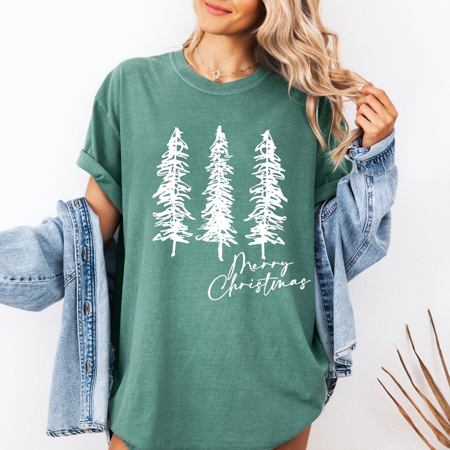 Merry Christmas, Sketched Pine Trees, Minimalist, Winter, Snow, Xmas Tshirt Comfort Colors T-Shirt