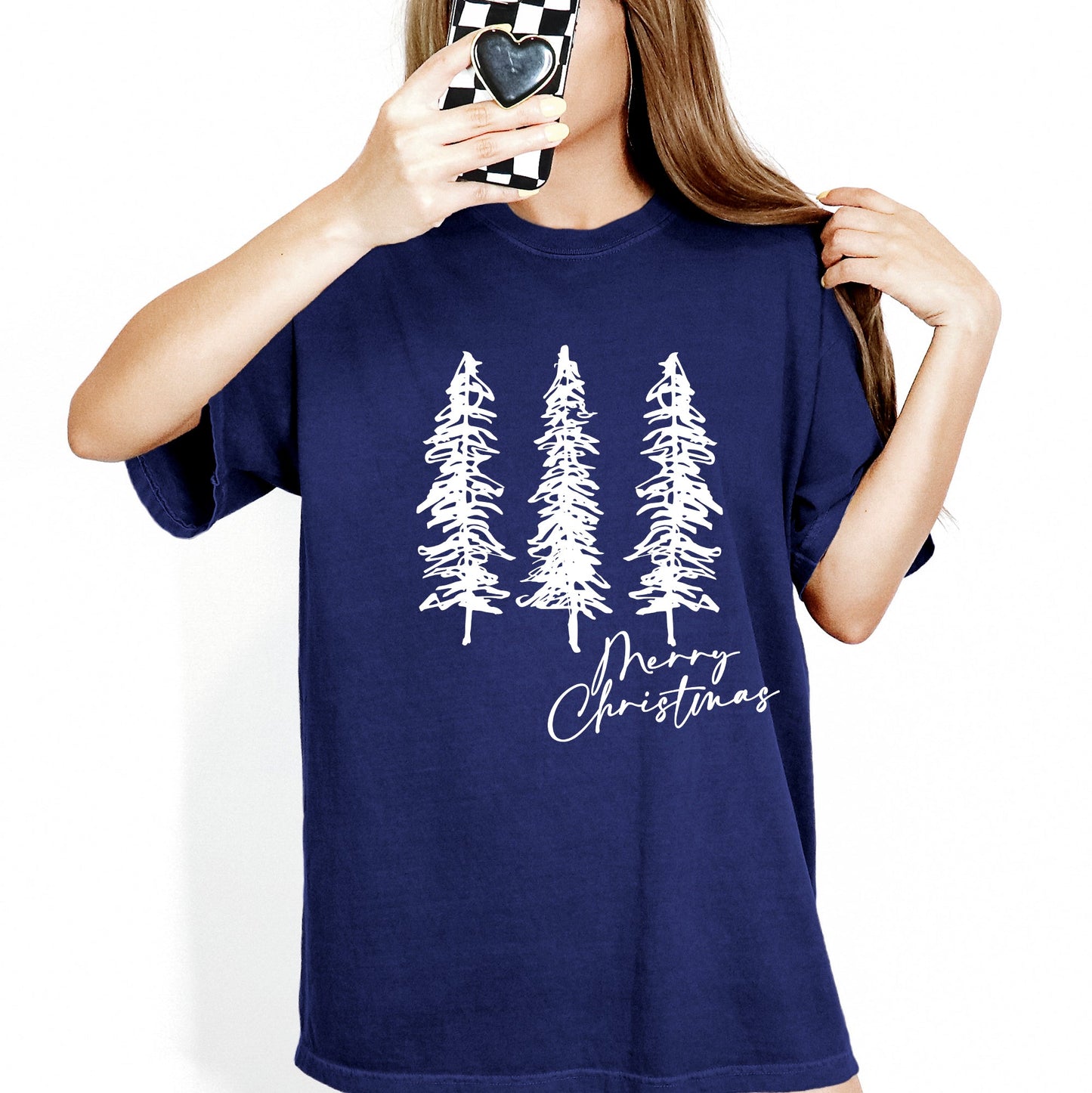 Merry Christmas, Sketched Pine Trees, Minimalist, Winter, Snow, Xmas Tshirt Comfort Colors T-Shirt