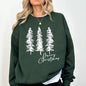Merry Christmas, Sketched Pine Trees, Minimalist, Winter, Snow, Xmas Sweatshirt