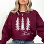Merry Christmas, Sketched Pine Trees, Minimalist, Winter, Snow, Xmas Sweatshirt