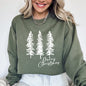 Merry Christmas, Sketched Pine Trees, Minimalist, Winter, Snow, Xmas Sweatshirt