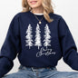 Merry Christmas, Sketched Pine Trees, Minimalist, Winter, Snow, Xmas Sweatshirt