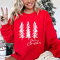 Merry Christmas, Sketched Pine Trees, Minimalist, Winter, Snow, Xmas Sweatshirt