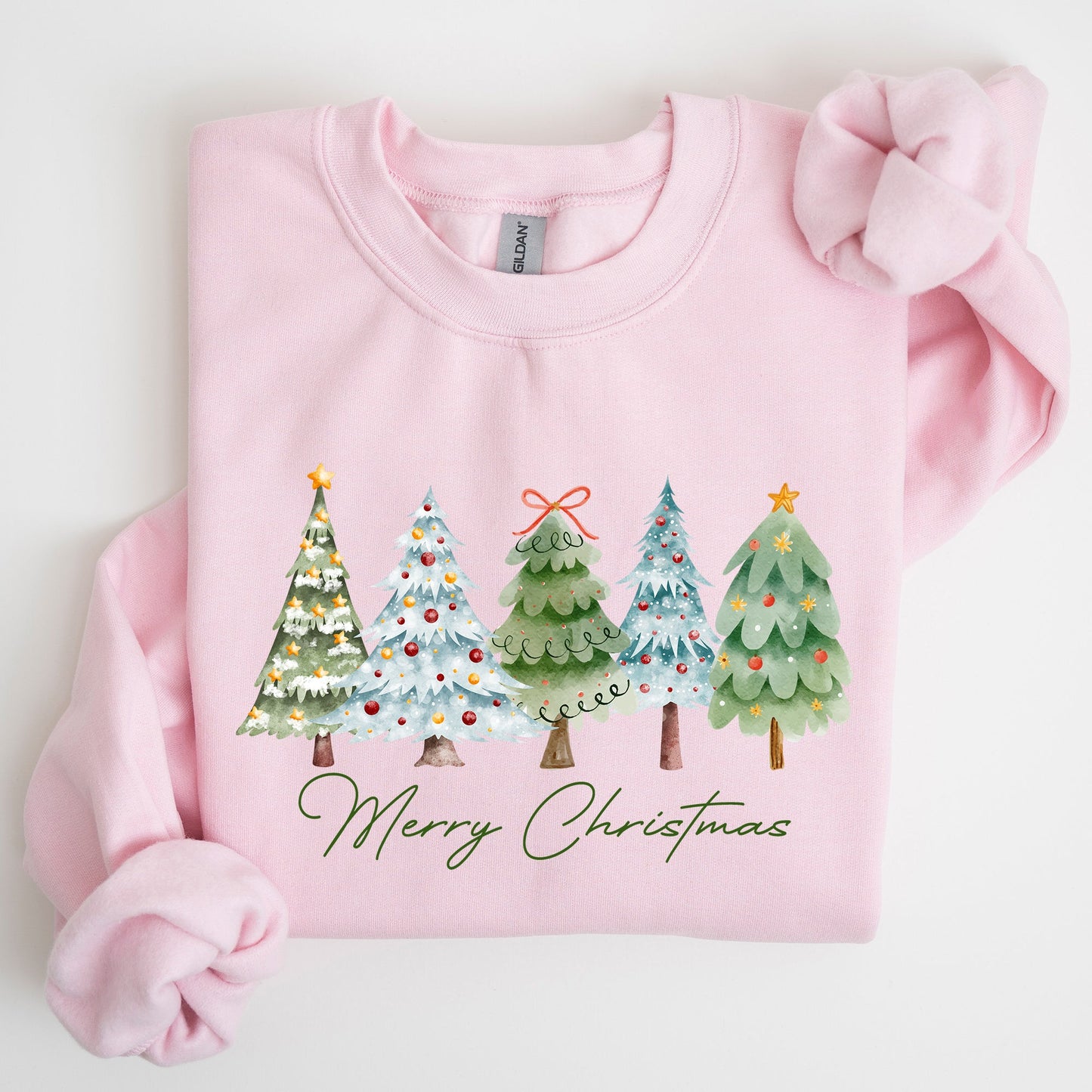 Merry Christmas, Tree, Colorful, Winter, Santa Sweatshirt