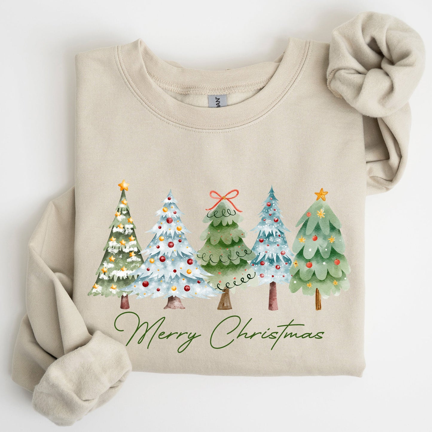Merry Christmas, Tree, Colorful, Winter, Santa Sweatshirt