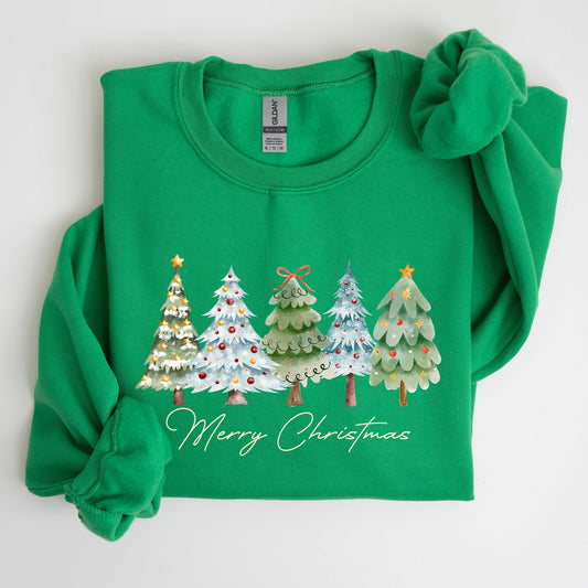 Merry Christmas, Tree, Colorful, Winter, Santa Sweatshirt