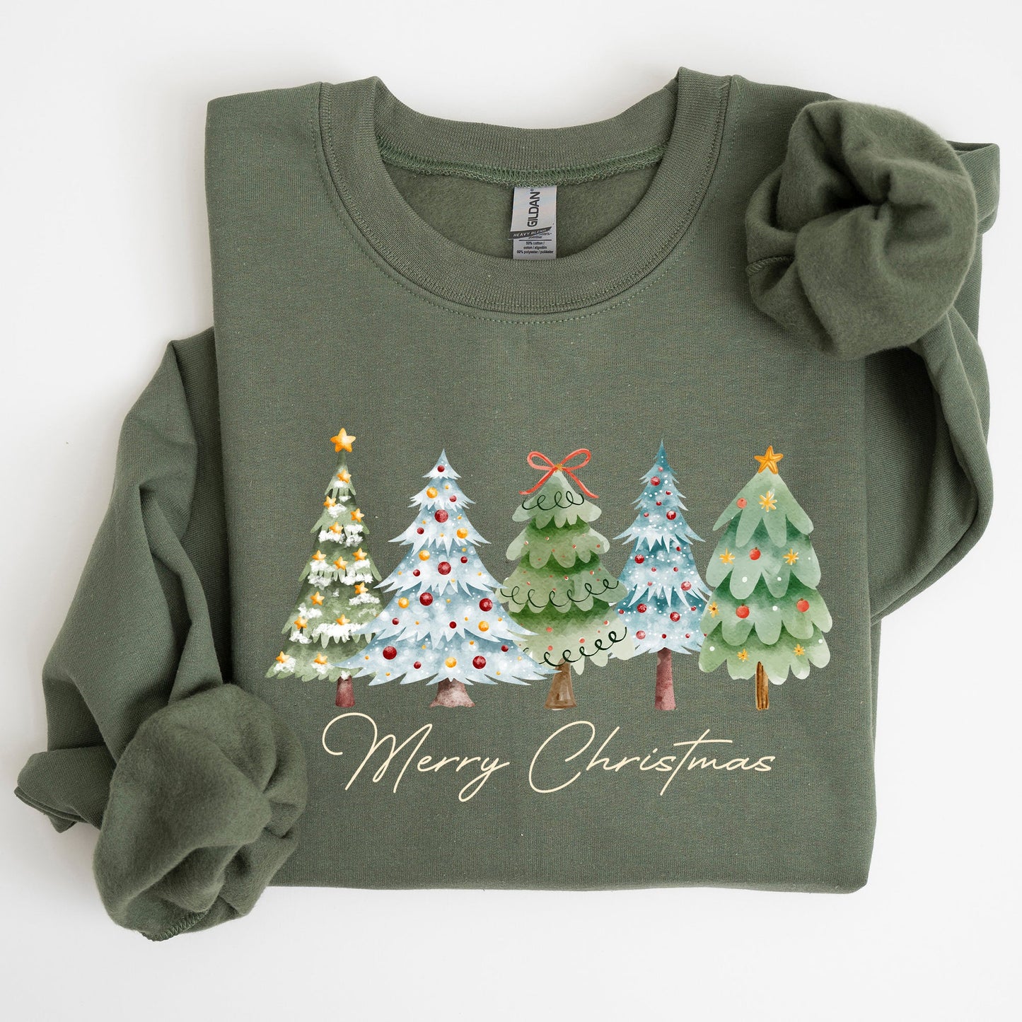 Merry Christmas, Tree, Colorful, Winter, Santa Sweatshirt