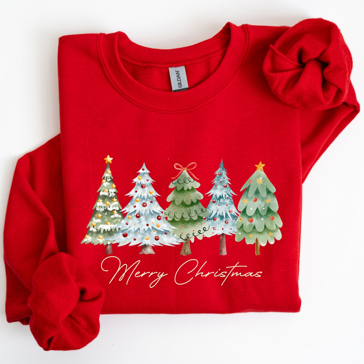 Merry Christmas, Tree, Colorful, Winter, Santa Sweatshirt
