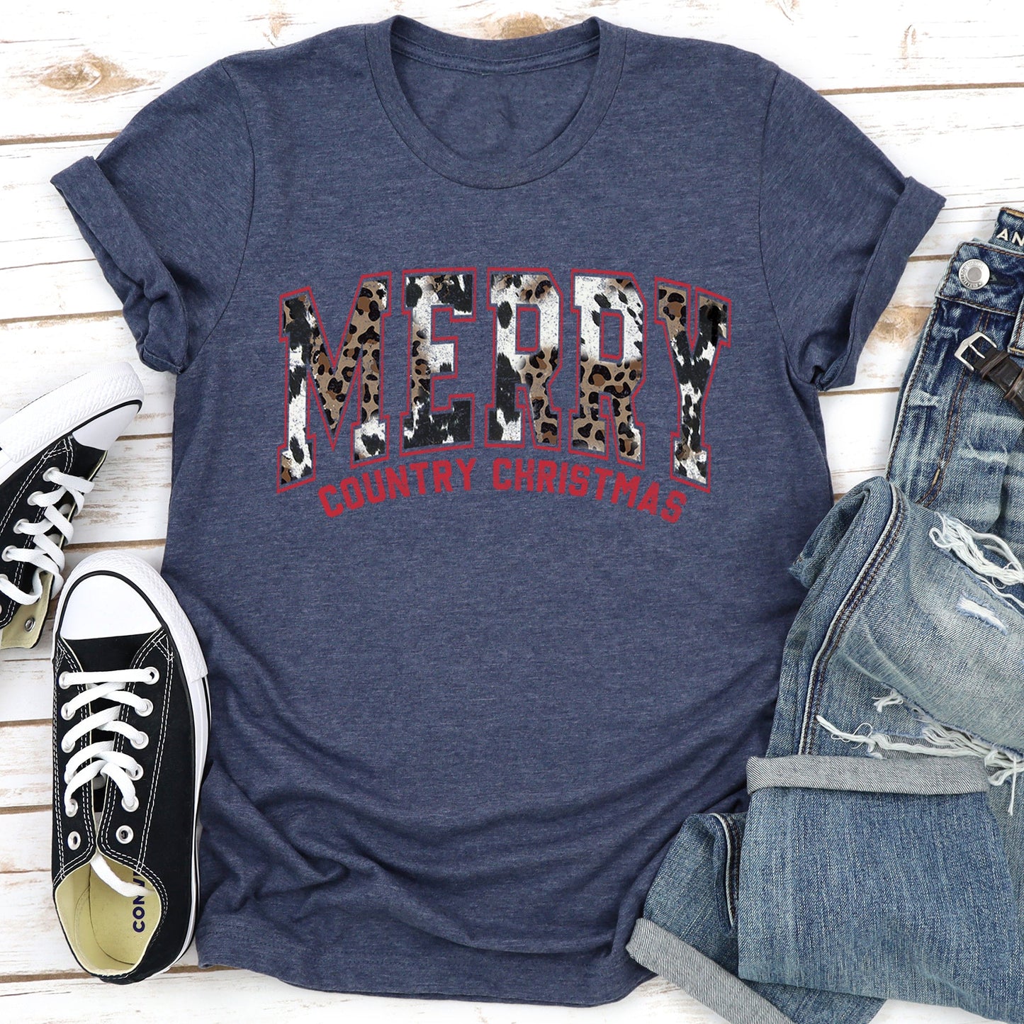 Merry Country Christmas, Collegiate Style, Retro, Fur, Leopard Print Super Soft Tees