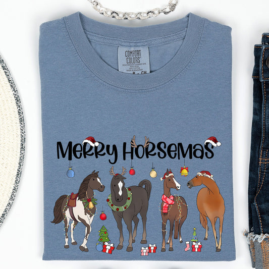 Merry Horsemas, Christmas, Horse, Comfort Colors Tshirt