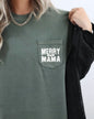 Merry Mama, Pocket, Christmas, Winter, Santa, Snow, Xmas Pocket Tee Comfort Colors T-Shirt