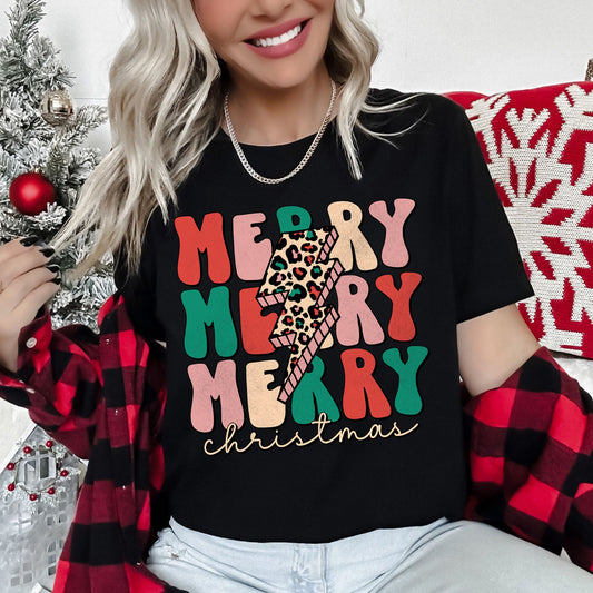 Merry Merry Merry Christmas Retro, Leopard Print Super Soft Tshirt